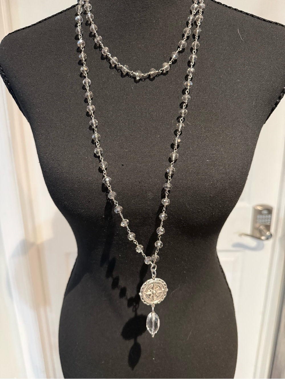 Katia Designs Smoky Crystal Rosary Long Pendant Necklace - Trust the Journey